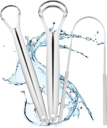Stainless Steel Tongue Cleaner Set - 3 Metal Tongue Scrapers for Bad Breath | Oral Hygiene for Adults & Children - Buy Online on GoSupps.com