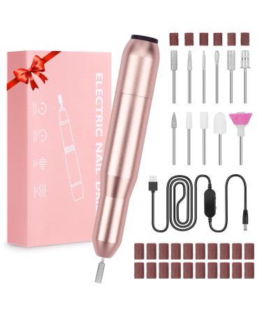 Sarmeley Electric Nail Files Professional Electric Nail Drill Set for Acrylic Gel Nails Portable Manicure Pedicure Kit with Sanding Bands Champagne-gold