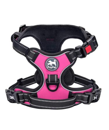 PoyPet No Pull Dog Harness, No Choke Front Lead Dog Reflective Harness, Adjustable Soft Padded Pet Vest with Easy Control Handle for Small to Large Dogs Medium Pink