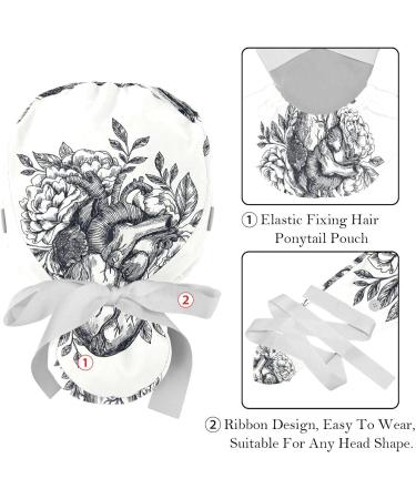 Cute Panda Scrub Caps 2PCS Set for Women | Beach Bench Bouffant Working Hat with Ponytail Holder | Long Hair Covers | Pattern 06 - Buy Online on GoSupps.com