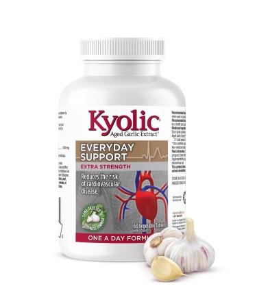 Kyolic - Odourless Aged Garlic Extract Everyday Support Extra Strength One-A-Day 1000mg 60 Veg Tablets - Kyolic Garlic Supplements Garlic Pills - Herbal Supplement for Wellness Support