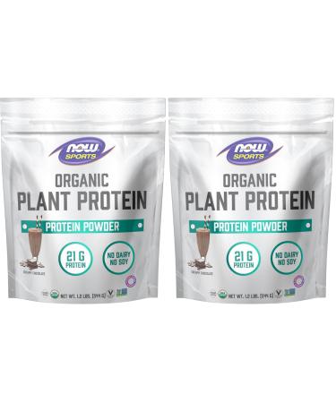 NOW Foods Sports Organic Plant Protein Chocolate Flavor Vegan Powder 1 lb. (Pack of 2) 1.2 Pound (Pack of 2)