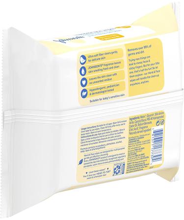 Johnson's Baby Disposable Hand & Face Cleansing Wipes 25 ct - Gentle 99% Germ & Dirt Removal for Delicate Skin, Pre-Moistened, Allergy-Tested, Paraben & Alcohol-Free - Buy Online on GoSupps.com
