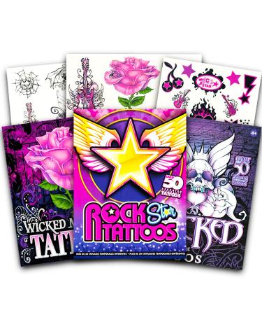 Rocker Temporary Tattoos for Women Girls Teens Ultimate Set   Halloween Party Supplies (125 Tattoos   Hearts  Rock  Punk  Rose  Skull Themes)