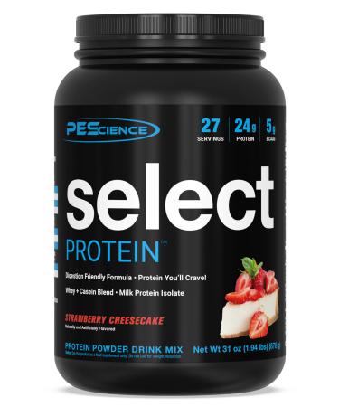 PEScience Select Protein Powder, Whey and Casein Blend, Gluten Free, Low Carb Protein Powder for Women and Men, Low Calorie, Keto Friendly - Strawberry Cheesecake, 27 Servings