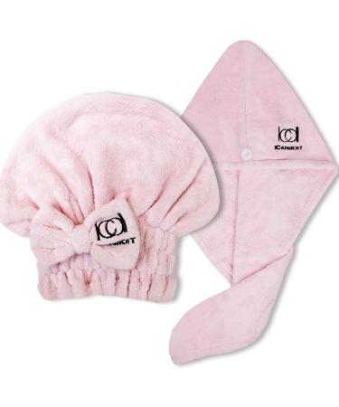 ICANdOIT Microfiber Hair Towel and Cap 2 Pack - Quick Drying Hair Turban for Women and Kids - Lightpink - Buy Online on GoSupps.com