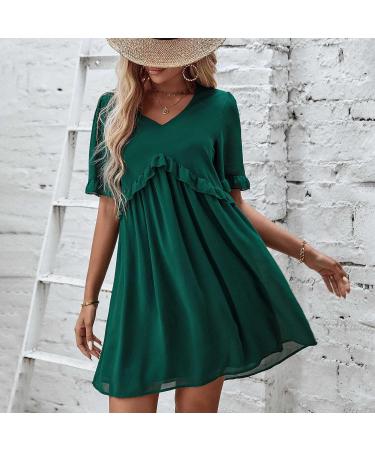 Thsue Women's Green Chiffon Lace Midi Dress - Formal Wedding Guest Short Sleeve Summer Dress - Buy Online on GoSupps.com