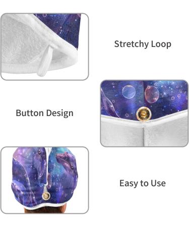 Two Whales Playing in Space Hair Towel 2 Pack - Super Absorbent Quick Dry Hair Turbans with Button Twisty Wrap for Women & Girls | International Shipping Available - Buy Online on GoSupps.com