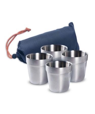 nCamp - Camping Coffee Cup Set, Insulated Stainless Steel Cups, Stackable Metal Cups, Stainless Steel Cup with Nylon Drawstring Bag, Made with 304 Stainless Steel, 6 oz, 4-Piece Set