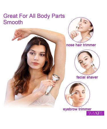 Smatise 4-in-1 Electric Razor for Women - Wet & Dry Cordless Hair Remover for Pubic Hair, Eyebrow, Nose, Face, Legs, Underarms - Portable Bikini Trimmer Rechargeable for Lady Shaving - Buy Online on GoSupps.com