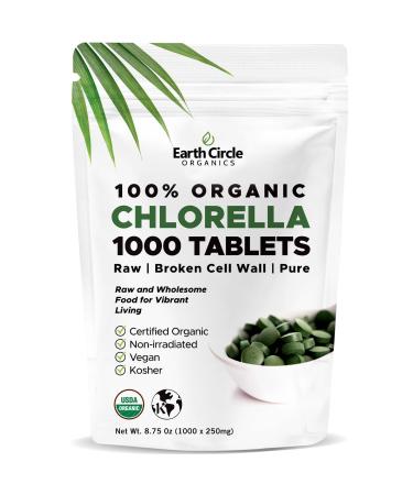 Earth Circle Organics Premium Chlorella Tablets | USDA Organic | Kosher | Highest Potency  Pure Chlorella Algae raw superfood  Broken Cell Wall | High in Protein  no additives -1000 Count (Pack of 1)