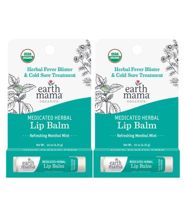 Earth Mama Medicated Herbal Lip Balm | Organic Lip Balm with Menthol for Fever Blister & Cold Sore | Refreshing Menthol Mint Lip Care 0.15 oz (2-Pk) 1 Count (Pack of 2)