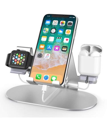 3 in 1 Aluminum Charging Station for Apple Watch Charger Stand Dock for iWatch Series 8/SE/7/6/5/4/3/2/1, iPad, AirPods Pro/3/2/1 and iPhone Series 14/13/12/11/X/8/7/6/Samsung Series and More Silver