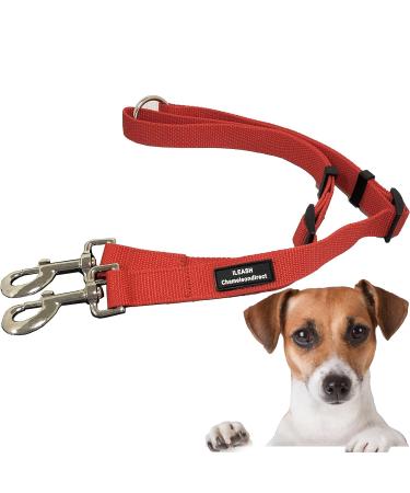 2 Way Lead Splitter Adjustable 43-69cm Dog Leash Heavy Duty Coupler with Metal Clips Easy Use Pet Walking Lead Splitter Durable Strong Fabric (Red)