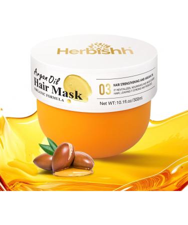 Herbishh Argan oil Hair Mask Deep Conditioning Moisturizer for Dry & Damaged Hair Hydrating Repair Treatment With Coconut & Avocado oil for Curly Frizzy and Color Treated Hair 10.1 fl.oz - Buy Online on GoSupps.com