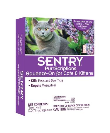 SENTRY PurrScriptions Flea and Tick Topical for Cats, Over 5 lbs, 3 Month Supply