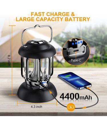 DOMOR Camping Lantern Retro Rechargeable Lantern - 4400mAh Phone Charger - 3 Light Modes - Lantern Flashlights for Yard, Outdoor, Home, Outages - IP24 Waterproof - Perfect Christmas Gift - Buy Online on GoSupps.com
