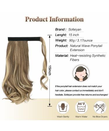 Sofeiyan 15 Inch Curly Ponytail Extension - Heat Resistant Wavy Hairpiece for All Women - Ash Brown & Bleach Blonde Highlights - Buy Online on GoSupps.com