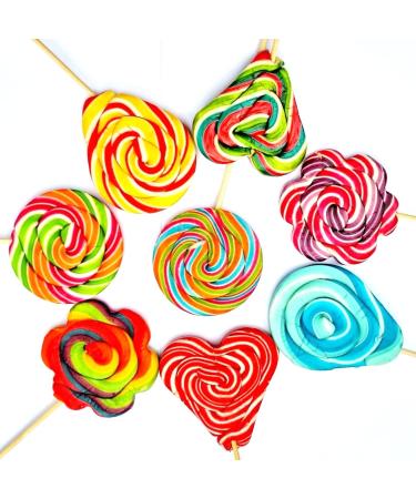 Rainbow Lollipops Swirly Lollies Kids Party Bags Cake Toppers Halal Vegan 4 Assorted Shapes (30) - Buy Online on GoSupps.com