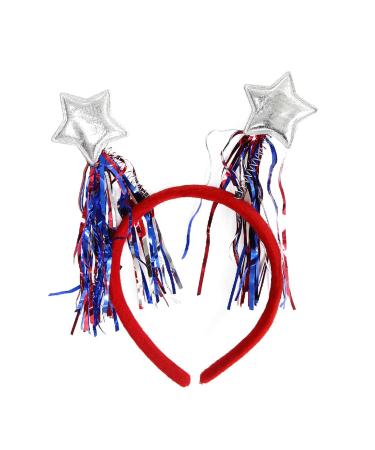 amangul 4th July Hair Hoop Headwear for Independence Day Headband Flags Head Boppers Theme Independence Day(Silver Five Pointed)