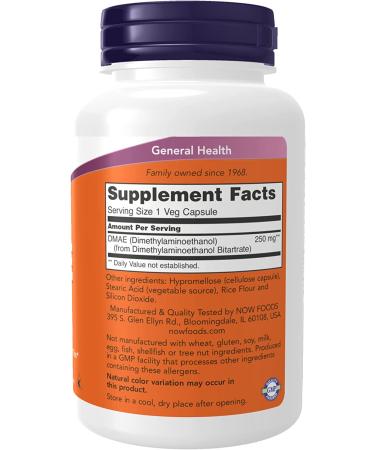 Now Foods DMAE 250 mg - 100 Vegan Capsules for Enhanced Focus & Memory - Buy Online on GoSupps.com