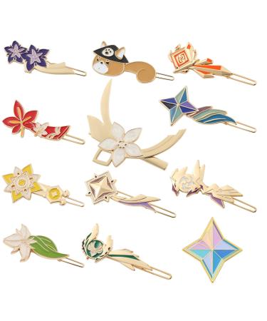 12PCS Genshin Hair Clips Metal Hair Pins Diluc  Xiao  Mona  Keqing  Hutao  Raiden Shogun  Venti  Zhongli Hair Barrettes Gift for Women Genshin Hair Accessories 12PCS Set-4
