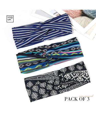 Zoestar Boho Headscarf Set - Stylish Striped Twisted Bandeau Hair Wraps for Women & Girls (3 Pieces) | Vintage Hair Accessories - Buy Online on GoSupps.com