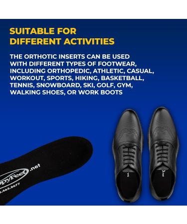 Happy Feet Orthotic Insoles for Plantar Fasciitis & Flat Feet | Gel Inserts for Men & Women | High Arch Support | M2 Size (Men 7.5-9 Women 9-10.5) - Black - Buy Online on GoSupps.com