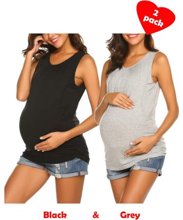 UNibelle Maternity Nursing Tank Top - Double Layer Sleeveless Breastfeeding Tee Shirt for Pregnancy - S-XXL, 2 Pack (Black + Gray) - Buy Online on GoSupps.com
