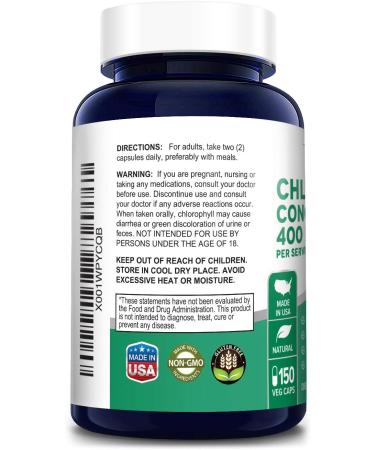 Chlorophyll Concentrate 400 mg - 150 Vegetarian Caps (Non-GMO & Gluten Free) - Buy Online on GoSupps.com