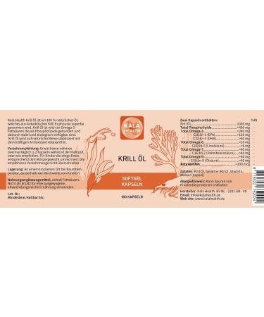 Kala Health Pure Krill 500mg - Omega 3.7.9 Rich Krill Oil 180 Softgels | Test Winner High-Dose EPA DHA & Astaxanthin - Buy Online on GoSupps.com