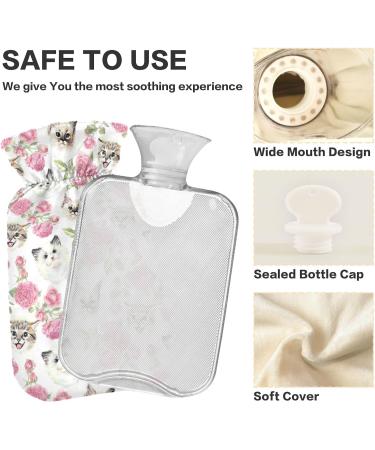 Hot Water Bottle 2L with Cat & Rose Cover | Pain Relief & Warmth for Winter - Buy Online on GoSupps.com