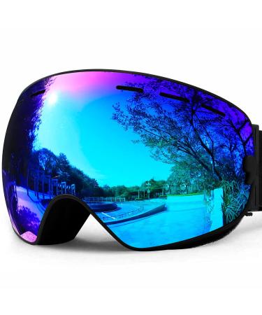 SPOSUNE Ski Goggles Over Glasses - Snow/Snowboard Goggle for Men, Women & Youth - UV400 Anti-Fog Snowmobile Goggles Sg-003-blue Vlt 22%