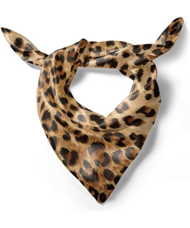 ABAKUHAUS Leopard Print Head Scarf Stylish 27 x 27 Hair Wrap in Pale Brown & Black Wild Animal Skin Design for Fashionable Women - Buy Online on GoSupps.com