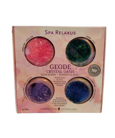 Spa Relaxus Geode Crystal Oasis Organic Bath Bomb Gift Set. Pure Essential Oils  Set of 4 x 100g
