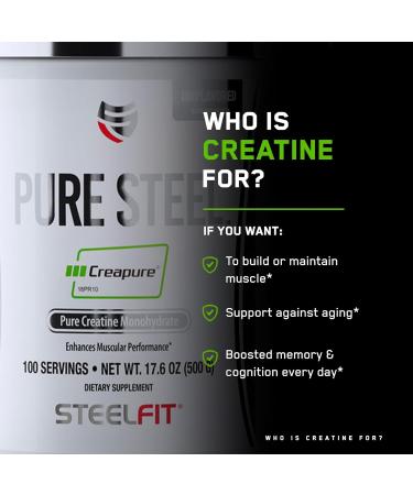 Buy SteelFit Pure Steel Creapure - German Creatine Monohydrate Powder | 100 Servings | Unflavored | Gluten-Free & Vegan Muscle Recovery Supplements for Men & Women - Buy Online on GoSupps.com
