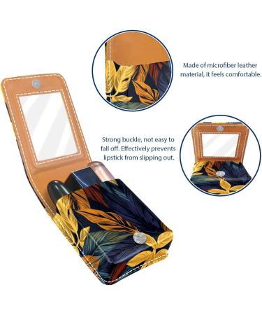 Buy Stylish Leather Lipstick Case Organizer with Mirror - Mini Lip Gloss Holder | Abstract Leaves Design - Buy Online on GoSupps.com