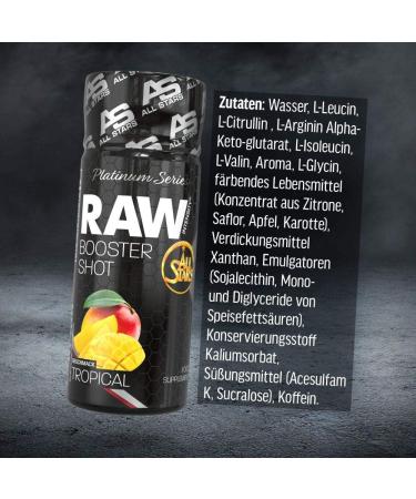 All Stars Raw Intensity Booster Shot Tropical - Pre-Workout Amino Acid & Caffeine Energy Drink | Low Sugar BCAA Shots | 960 ml - Buy Online on GoSupps.com