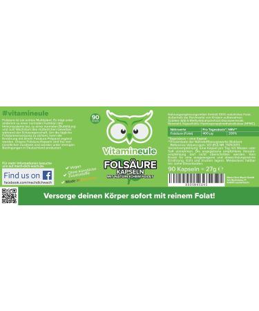 Buy 100% Natural Folic Acid Capsules - 400 g 5-MTHF for Pregnancy - Vegan High-Dose Vitamin B9 from Germany - No Additives - VitamineULE  - Buy Online on GoSupps.com