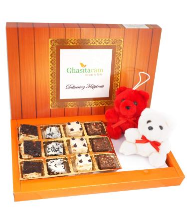 Ghasitaram Gifts Valentines Gift for Girlfriend/Boyfriend/Husband and Wife - Valentine Sweets Assorted Crunchy Bites and 2 Teddies