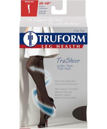 Truform Sheer Compression Stockings for Women - 30-40 mmHg Thigh High Length 30 Denier Black X-Large - Best for Daily Wear & Travel - Buy Online on GoSupps.com