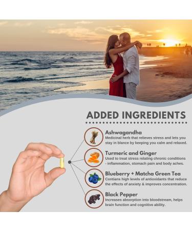 Organic Ashwagandha 1150mg Capsules with Blueberry, Turmeric, Ginger & Black Pepper | Mood, Anxiety & Stress Relief | Max Strength Root Extract - 5% Withanolides | 120 Count - Buy Online on GoSupps.com