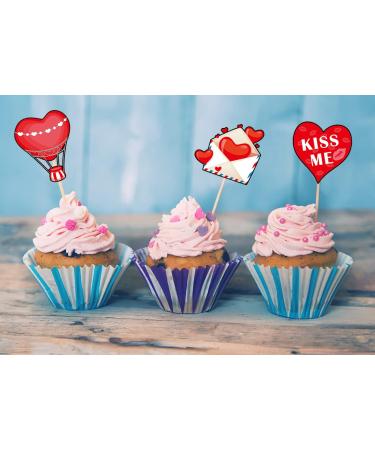 25 Pieces Wedding Red Cupcake Toppers Picks Red Heart Love KISS ME BE Mine Gnomes Happy Birthday Cake Topper Sweet Love Theme Party Cake Decor Supply Food Fruit Picks for Party Dessert Decoration Vn - Buy Online on GoSupps.com