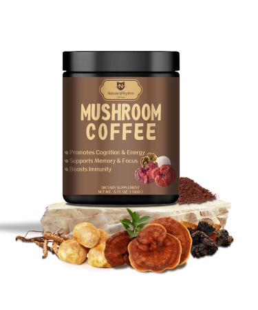 Nature's Rhythm Organic Mushroom Coffee with Lion's Mane Mushroom Ganoderma Lucidum Cordyceps for Energy Focus and Immunity Decaf Mushrooms Coffee