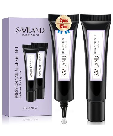 Saviland 30ml Solid Gel Nail Glue - 2 * 15ml Soft Gel Nail Glue Gel for Nail Tip  Glue Gel for Press on Nails Long Lasting U V Glue Gel for Nail Extension Home DIY