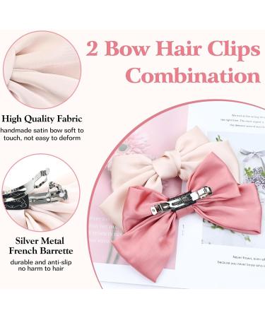 Yoosit 2 Colors 8 Inch Large Bowknot Satin Hair Bows French Barrettes Hair Clips Ponytail Holder Hair Bow Ribbon Accessories for Women Girls (champagne and watermelon red hair bows) - Buy Online on GoSupps.com