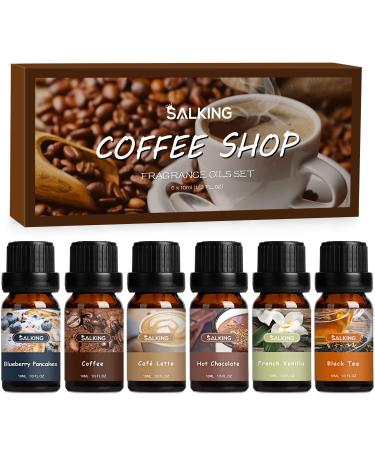 SALKING Coffee Shop Fragrance Oils Set Diffuser Oil Scented Oils Gift Set for Soap & Candle Making Scents - Blueberry Pancakes Coffee Caf Latte Hot Chocolate French Vanilla Black Tea