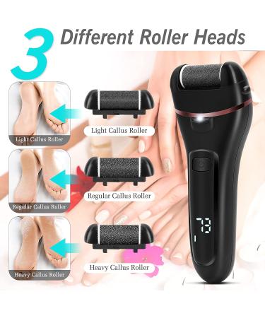 Electric Callus Remover for Feet - Rechargeable Foot Scrubber Pedicure Kit with 2 Speeds and 3 Roller Heads for Cracked Heels and Dead Skin - Buy Online on GoSupps.com