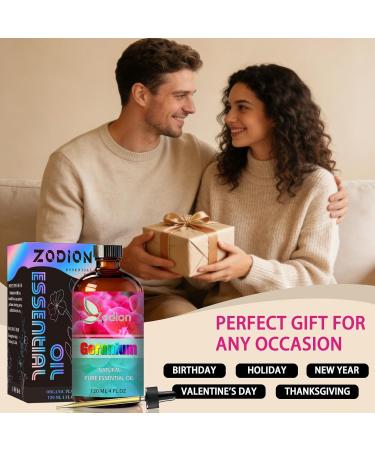 Geranium Essential Oil 4 Fl Oz and Lotus Essential Oil 4 Fl Oz - ZODION Geranium & Lotus Oil for Diffuser Aromatherapy Home Fragrance Skin & Hair Care DIY Candle & Soap Making Yoga - Buy Online on GoSupps.com
