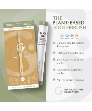 Generation For Change Plant-Based Toothbrush 4 Pack | Adult Soft Bamboo | Biodegradable Bristles | Eco-Friendly & Sustainable | Zero Waste - Buy Online on GoSupps.com